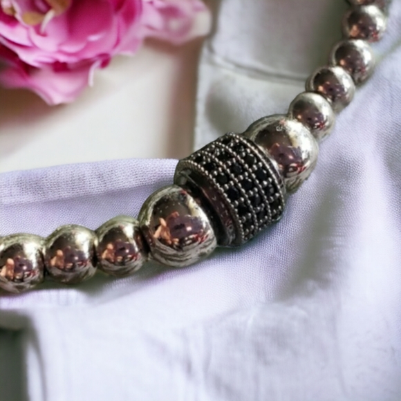 Silver Handcrafted Bracelet with Black Rhinestone Accent Bead - Picture 4 of 8